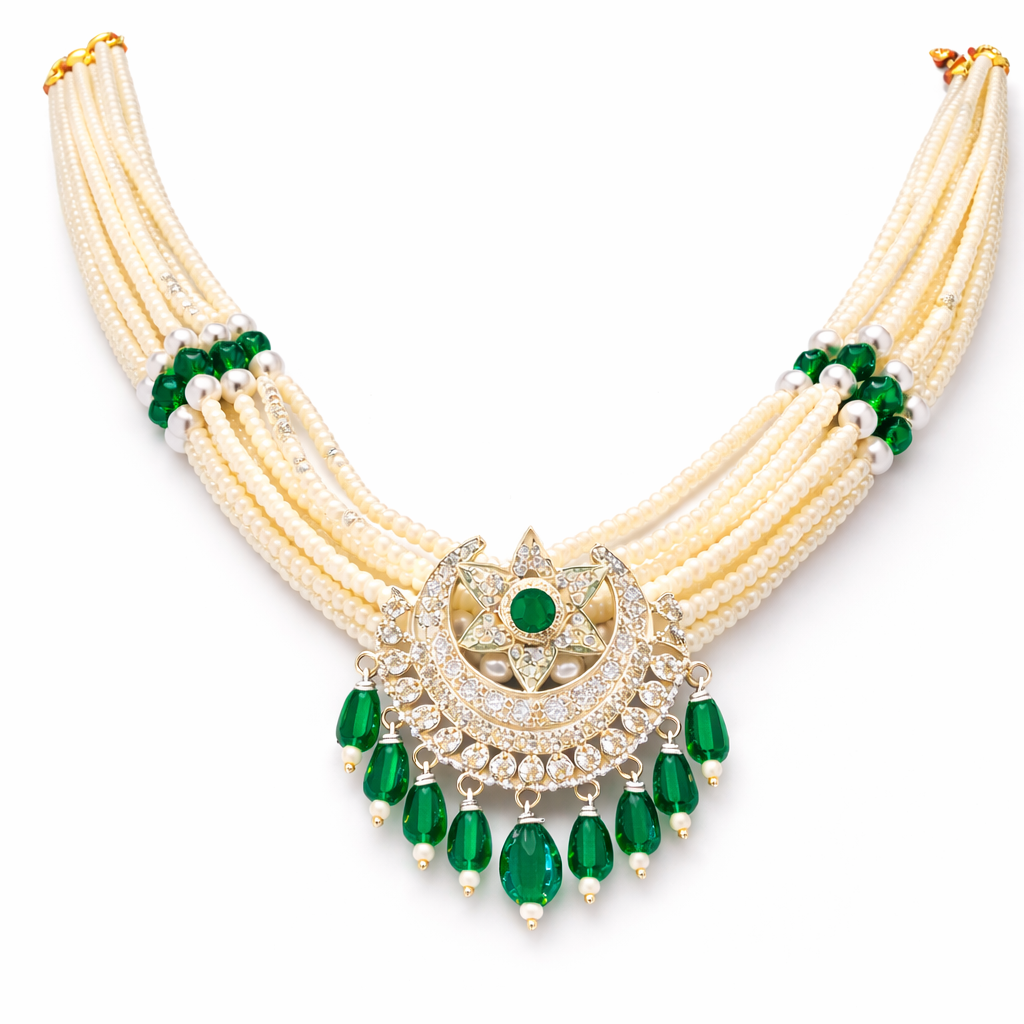 Traditional Pearl Ruby Wedding Necklace – 925 Silver Royal Design