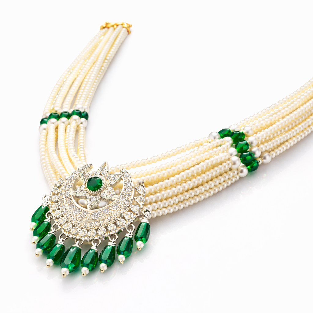 Traditional Pearl Ruby Wedding Necklace – 925 Silver Royal Design