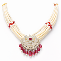 Traditional Pearl Ruby Wedding Necklace – 925 Silver Royal Design