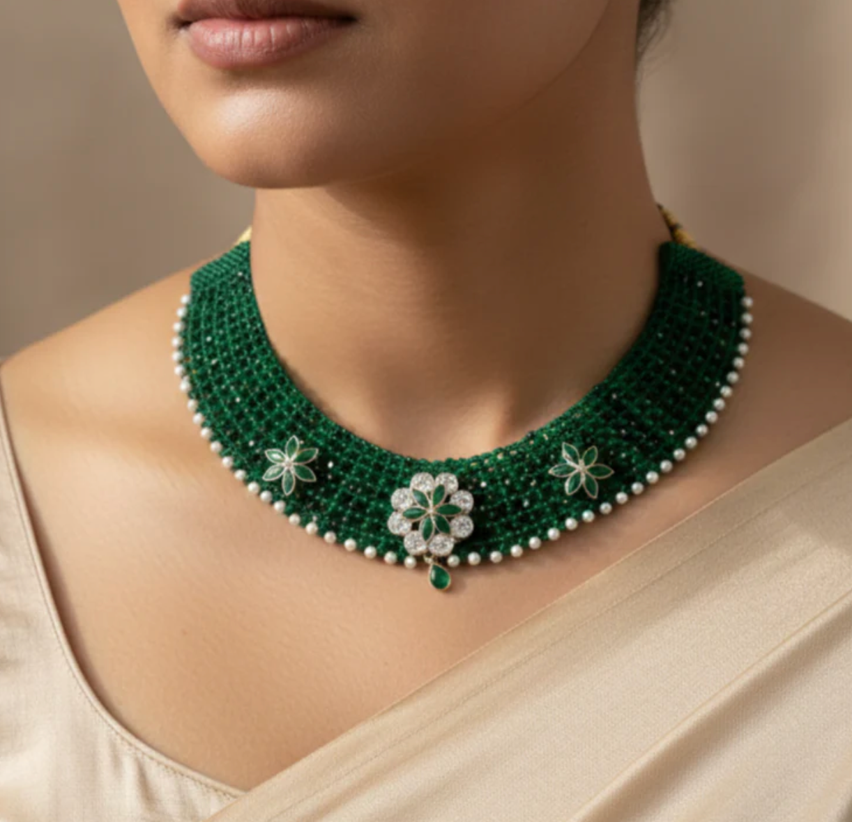 🌸 Three-Flower Choker Necklace – 92.5 Silver